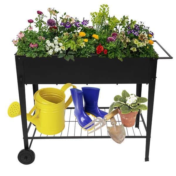 Vineego Raised Garden Bed with Legs, Mobile Planter Box Elevated on Wheels Portable Planter Cart for Vegetable Herbs Potted Plants Flowers, Size: 28.7