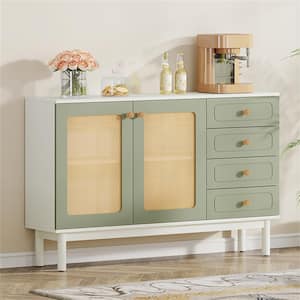 Alan Mint Green Wood 47 in. Sideboard Buffet Cabinet with Rattan Doors, Storage Drawers for Dining Room Kitchen