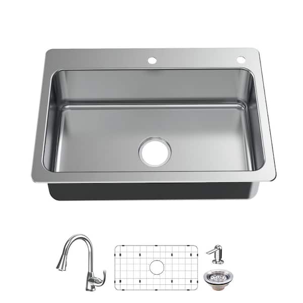 Glacier Bay Bratten 33 in. Drop-In Single Bowl 18 Gauge Stainless Steel Kitchen Sink with Pull-Down Faucet