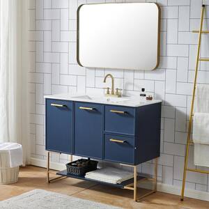 40 in. W x 18 in. D x 34 in. H Freestanding Bathroom Vanities in Blue with Single White Ceramic Sink Top
