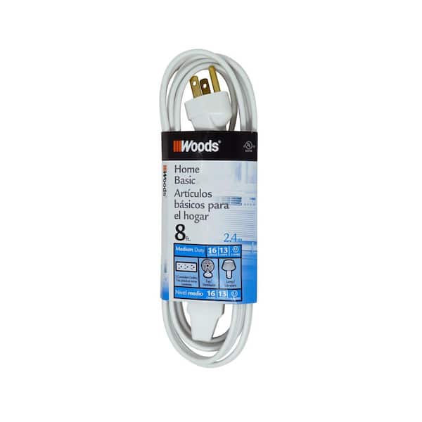 Woods 8 ft. 16/3 SPT-2 Multi-Outlet (3) Indoor Light-Duty Extension Cord with Cube Power Tap