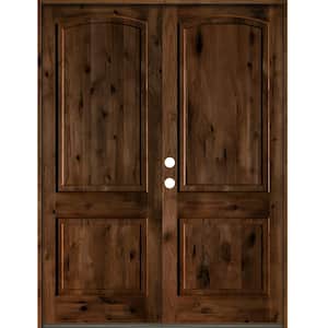 60 in. x 96 in. Rustic Knotty Alder 2-Panel Arch Top Provincial Stain Right-Hand Wood Double Prehung Front Door