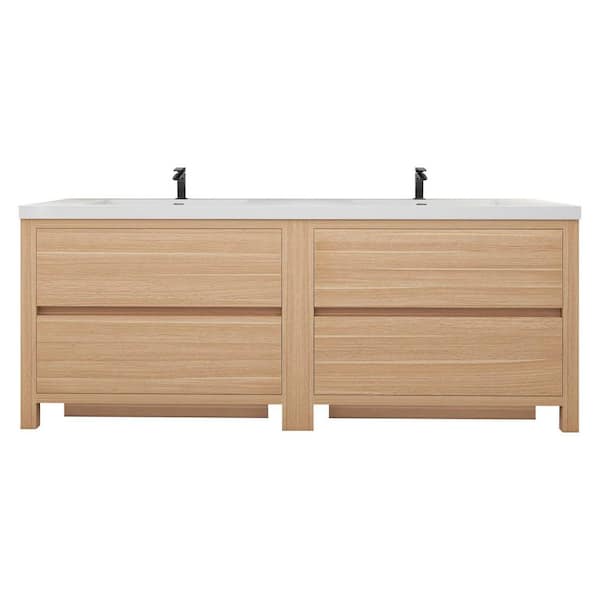 Louis 84 in. W x 20 in. D x 35 in. H Double Sink Freestanding Bath Vanity in Champagne Oak with White Acrylic Top