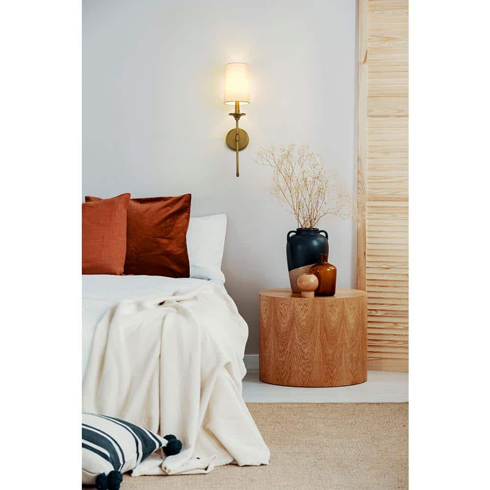 Emily Rubbed Brass 24" Wall Sconce with Off-White Shade