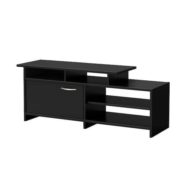 South Shore Step One 52 in. Pure Black Wood TV Stand 50 in. with Open Storage