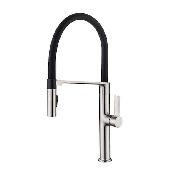 Lukvuzo Single Handle Pull Down Sprayer Kitchen Faucet with Secure Docking in Nickel Stainless