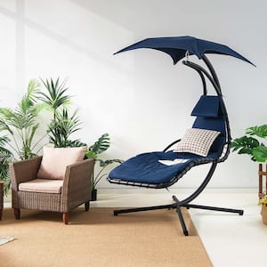 6 ft. Free Standing Patio Hanging Lounge Chaise Hammock Chair Removable Canopy Navy