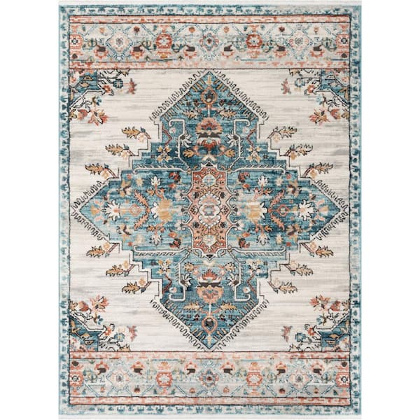 Well Woven Indira Manor Blue Vintage Bohemian Medallion Oriental 5 ft. 3 in. x 7 ft. 3 in. Textured Area Rug