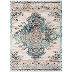 Indira Manor Blue Vintage Bohemian Medallion Oriental 7 ft. 10 in. x 9 ft. 10 in. Textured Area Rug