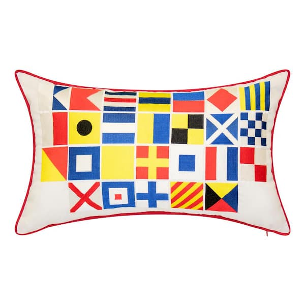 Edie@Home Indoor & Outdoor Nautical Flags Reversible Lumbar 15x25 Decorative Pillow
