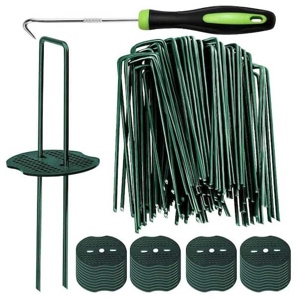 50-Pieces Green Artificial Turf Stakes Staples with 50-pieces Buffer Washer, 6 in. Landscape Staples