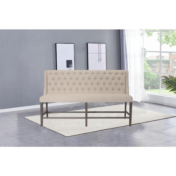 Best Quality Furniture Fabiola 70 in. Beige Linen Fabric Bench D27 CHB