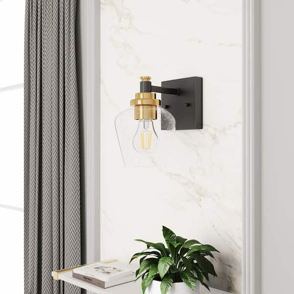 aiwen Modern 5.7 in. 1-Light Black and Bronze Wall Sconce Vintage Wall Lights with Clear Glass Shade