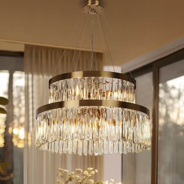 LNC Miswinamp 6-Light Plating Brass 2-Tiered Chandelier with Glass Strips and Adjustable Pivoting Lights, Bulbs Not Included