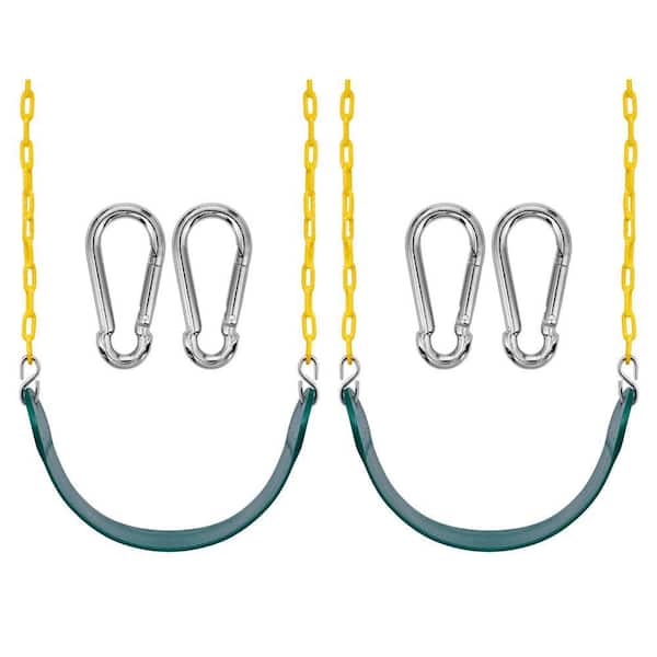 Green Belt Swing with Chain, Heavy Duty Swing Seat, 68inch Rust-Resistant Chain, Playground Swing Set for Kids (2 Pack)