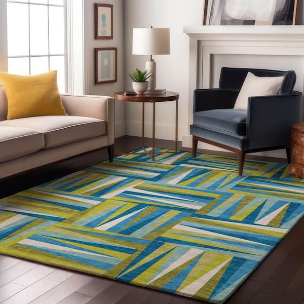 Mayfield Premium Machine Washable Abstract AMF1012 Teal 8 ft. x 10 ft. Area Rug