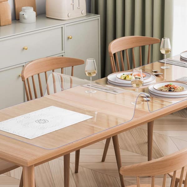 Plastic Table Cover 42 x 96 in. 1.5 mm Thick Clear Solid Table Protector Rectangle PVC Desk Mat Waterproof