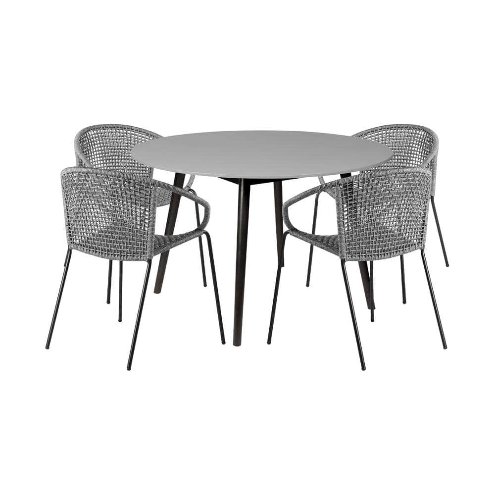 Sydney and Snack Grey 5-Piece Wood Round Outdoor Dining Set