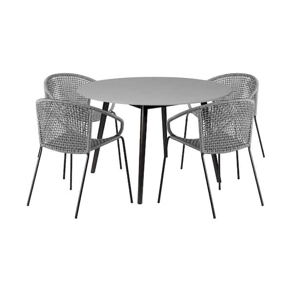 Armen Living Sydney and Snack Grey 5-Piece Wood Round Outdoor Dining Set
