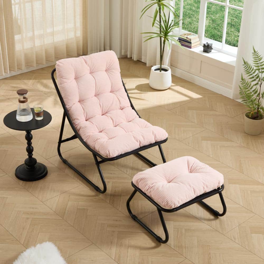 50.4 in. x 25.6 in. Pink Patio Outdoor Black frame Lounge Chair