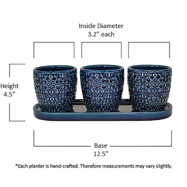 Trendspot 12 in. Dia Blue Rivage Ceramic Planter