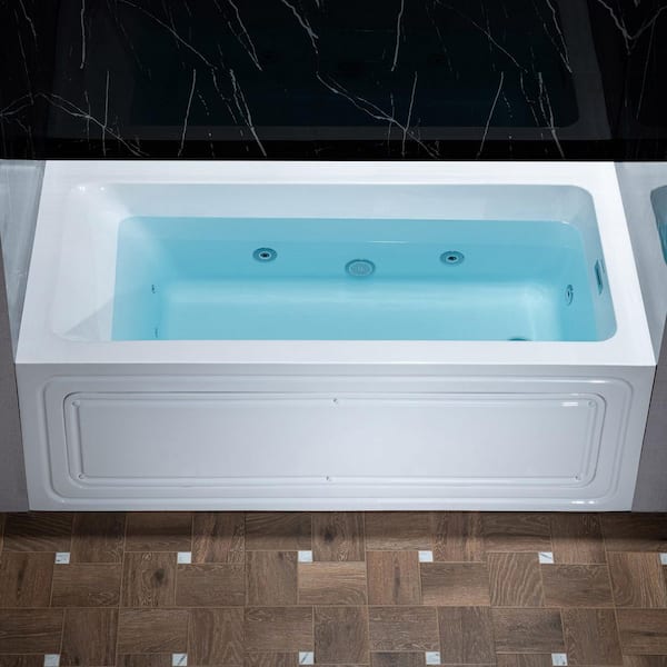 60 in. x 30 in. Heated and Whirlpool Soaking Bathtub with Chrome Right Drain in White
