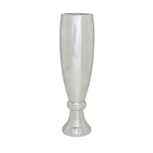 48 in. Silver Tall Champagne Flute Shape Polystone Decorative Vase with Mosaic Mirror Inlay