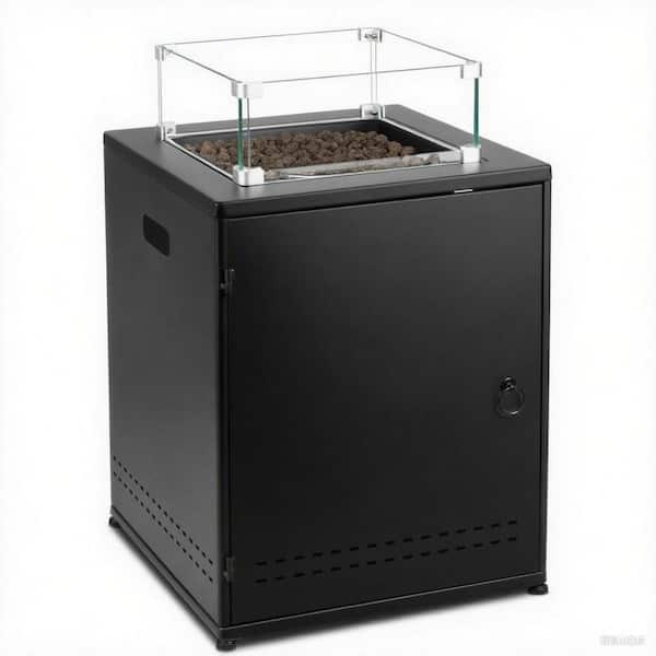 R.W.FLAME 20 inch 50,000 BTU Square Propane Fire Pit Table With Lava Rock/Windshield for 20 lbs. Gas Tanks, Black