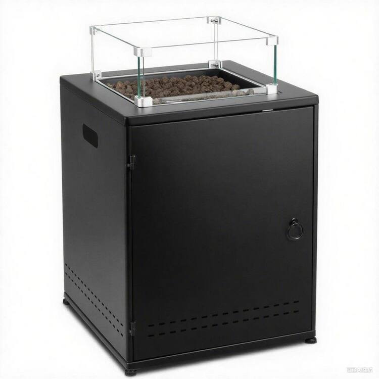 R.W.FLAME 20 inch 50,000 BTU Square Propane Fire Pit Table With Lava Rock/Windshield for 20 lbs. Gas Tanks, Black
