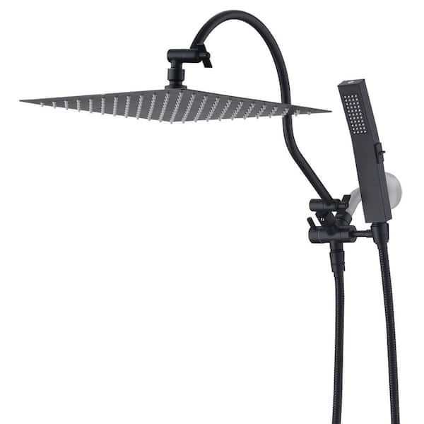 1-spray 12 in. Wall Mount Dual Shower Head with Handheld Spray 2.5 GPM with 79 in. Extra Long Hose in Matte Black