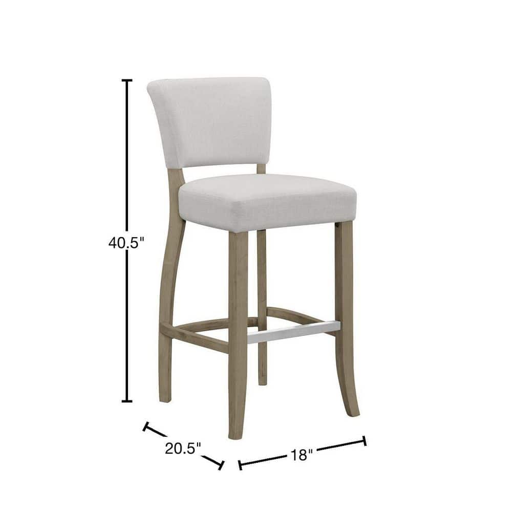 Classic Beige Upholstered Bar Stool with Antique Wood Legs