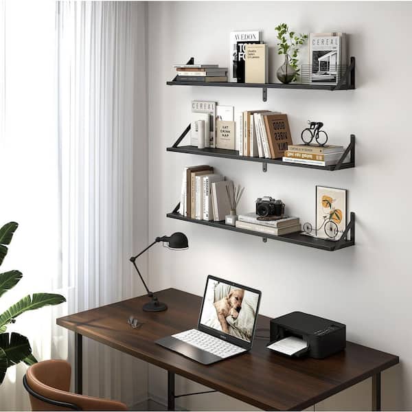 36 in W x 6 in D Set of 3 Decorative Wall Shelf Floating Shelves for Wall, Long Wood Floating Shelves Black