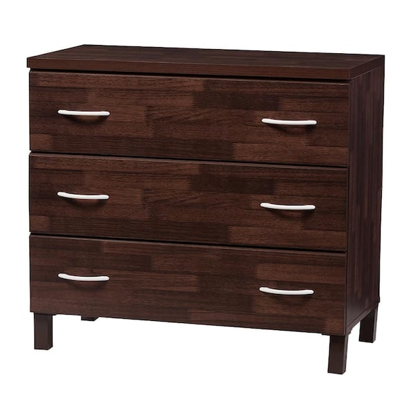 Baxton Studio Maison Contemporary 3 Drawer Dark Brown Wood Finish