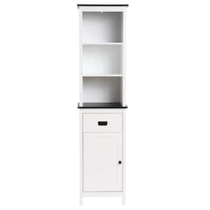 White and Black Accent Storage Cabinet with Drawer, Door and Shelves