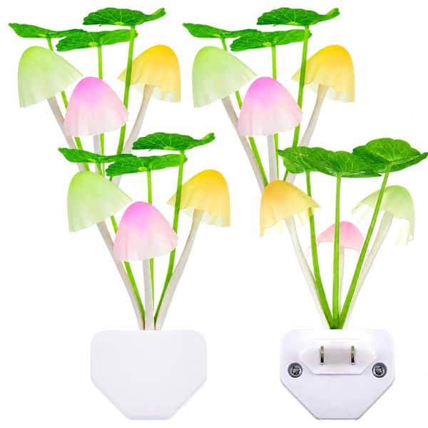 4.7 in 7 Color Changing Plug In LED Vanity Light Bar with Sensor Mushroom Lotus Leaf Design 4 Pack