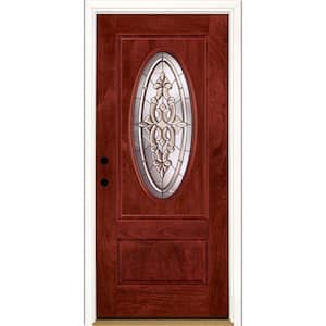 37.5 in. x 81.625 in. Lakewood Zinc 3/4 Oval Lite Stained Light Oak  Left-Hand Inswing Fiberglass Prehung Front Door