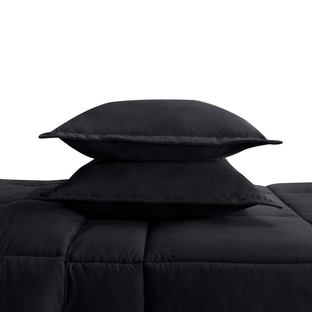 Black Full Microfiber Bedspread Set with Stain Protection