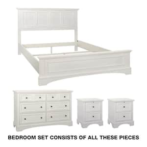 Farmhouse Basics 4-Piece Rustic White Wood Queen Bedroom Set (Queen Bed, 2 Nightstands and 1 Dresser)