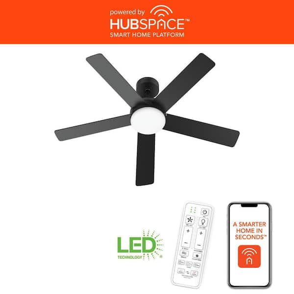 Carley 52 in. Integrated LED Indoor Matte Black Smart Ceiling Fan with Remote Control and CCT Powered by Hubspace