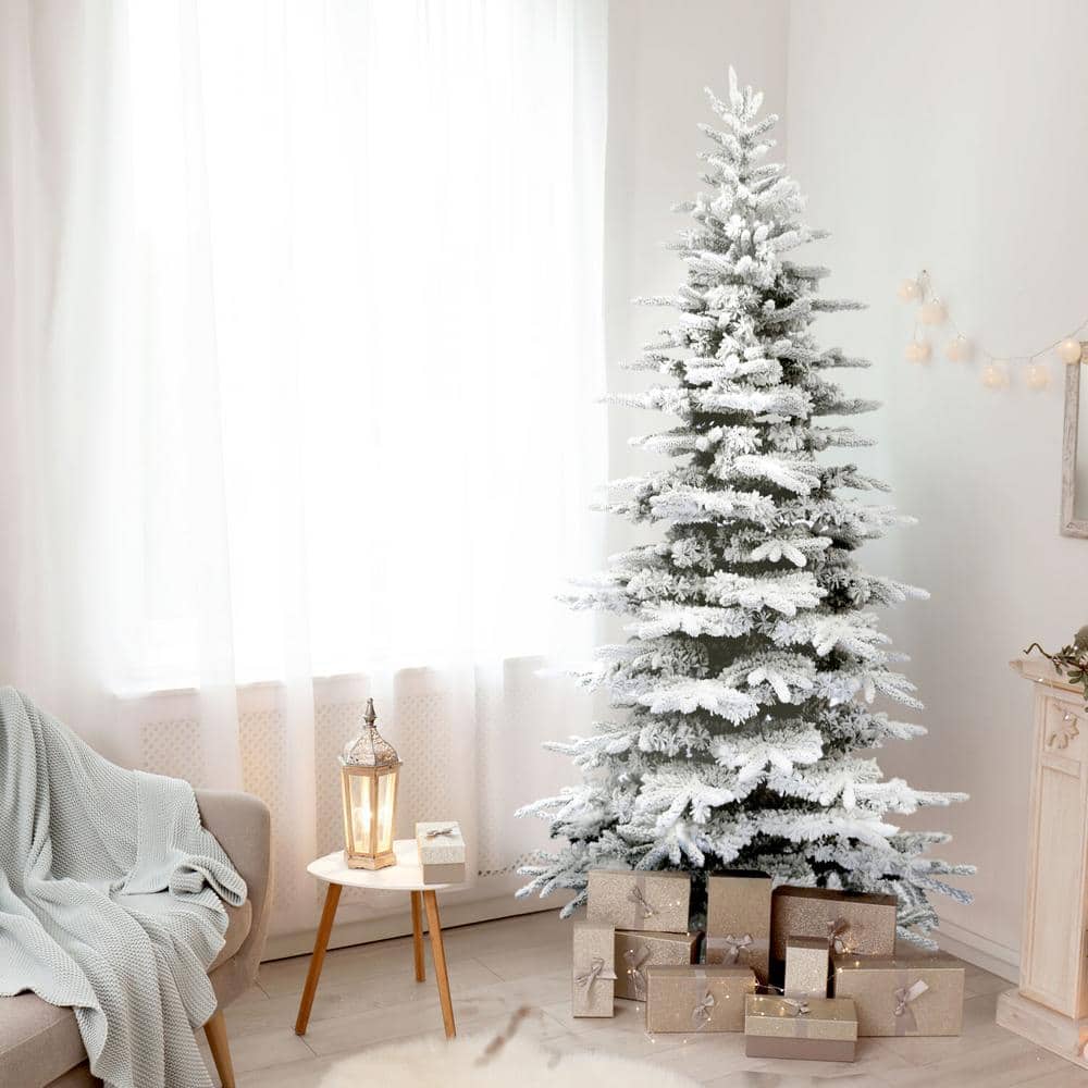 6.5 ft Flocked Pine Valley Artificial Christmas Tree with Snow Finish