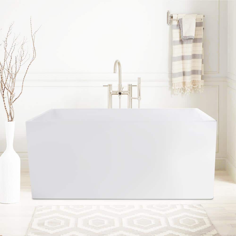47" White Acrylic Freestanding Soaking Bathtub with Titanium Gold Drain