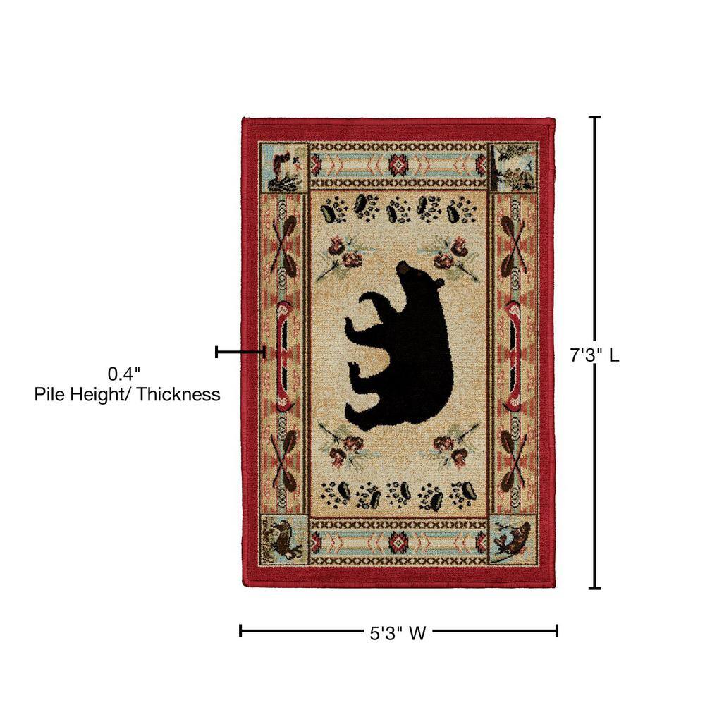 Hearthside Woodlands Bear Red and Beige Rustic Area Rug