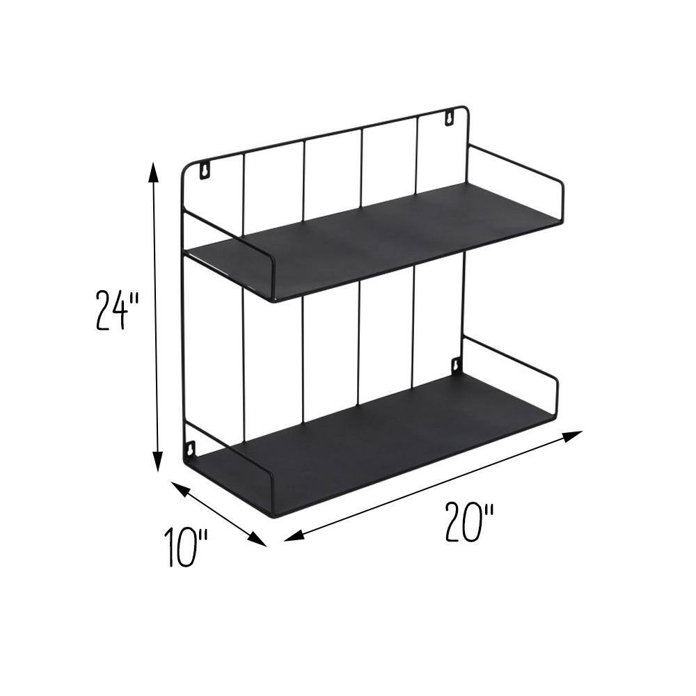 Sleek Duo-Tier Black Steel Floating Wall Shelf