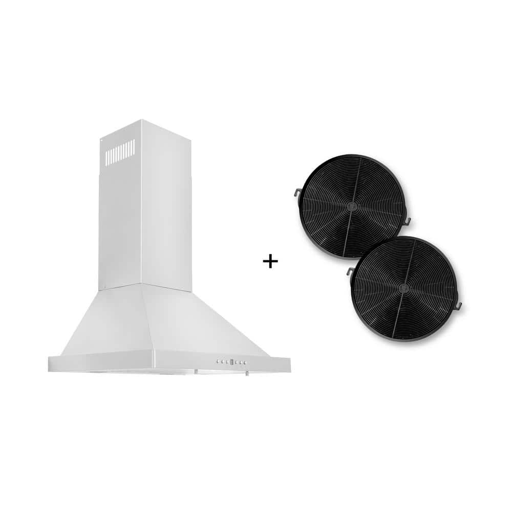 ZLINE Kitchen and Bath 24 in. 400 CFM Convertible Vent Wall Mount Range Hood in Stainless Steel with 2 Charcoal Filters, Brushed 430 Stainless Steel