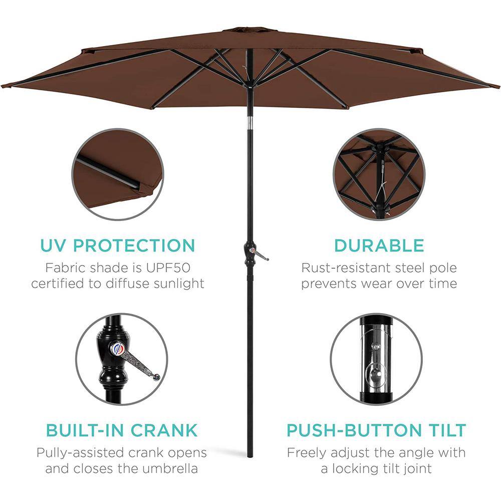 10ft Brown Hexagon Outdoor Steel Patio Umbrella with Crank