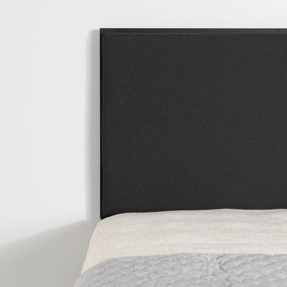 Gray and Black Queen Upholstered Metal Bed Frame with Slats
