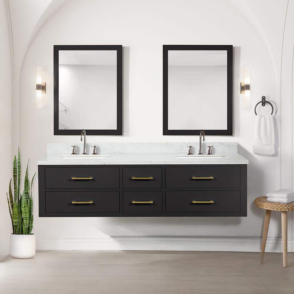Lexora Sherman 72 in W x 22 in D Black Double Bath Vanity and Carrara Marble Top LVSH72DL100
