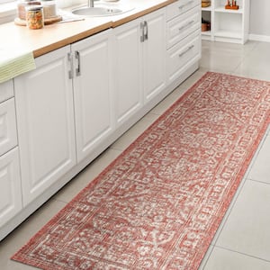 Malta Red/Taupe 2 ft. x 10 ft. Bohemian Medallion Textured Weave Indoor/Outdoor Runner Rug