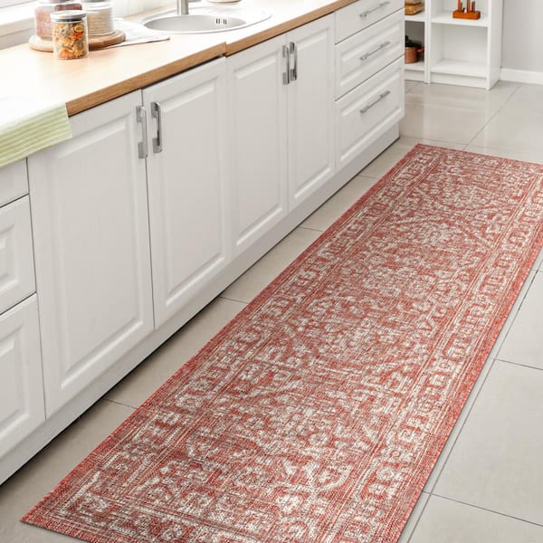 JONATHAN Y Red/Taupe 2 ft. x 8 ft. Malta Bohemian Medallion Textured Weave Indoor/Outdoor Runner Rug