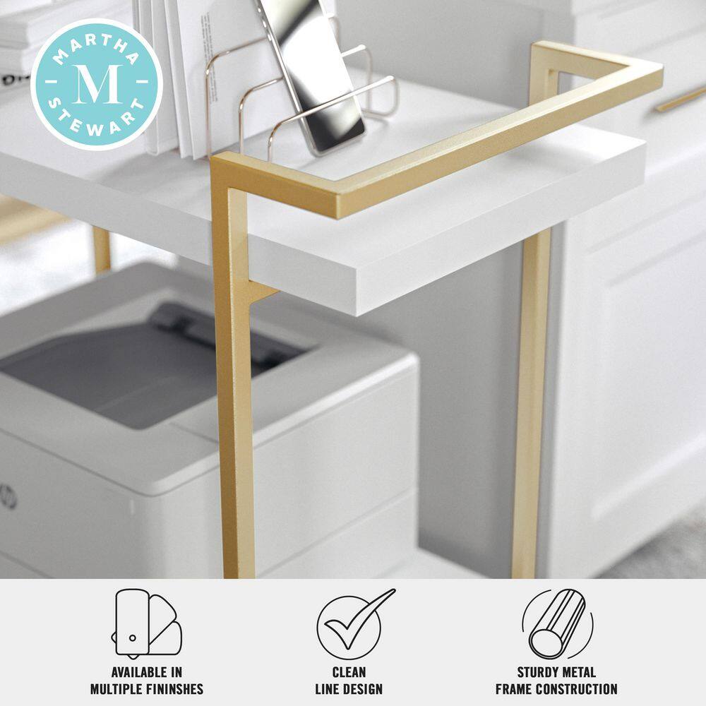 White and Brass 2-Tier Mobile Office Printer Cart